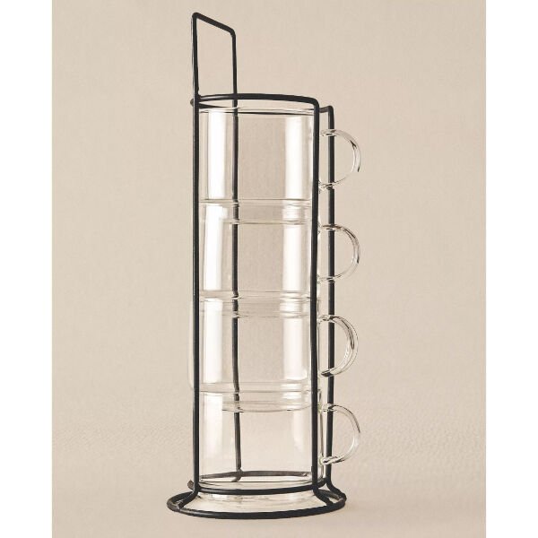 Standlı Borosilikat 4'lü Fincan Seti