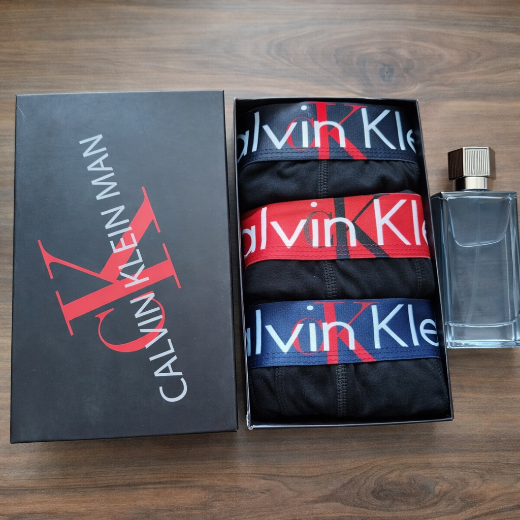 Calvin Klein Siyahlı Kırmızı Lacivert Bantlı Premium Boxer+Parfüm