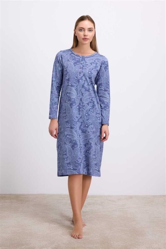 Anıl Kadın Uzun Kollu Desenli Gecelik (11567)