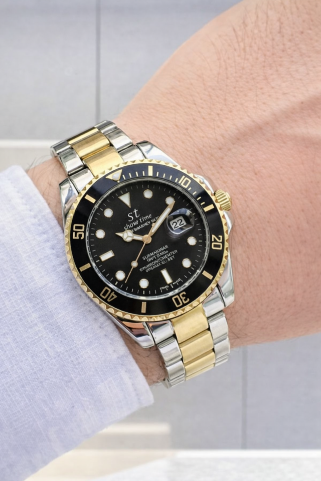 GÜMÜŞ-GOLD PASLANMAZ ÇELİK ERKEK KOL SAATİ