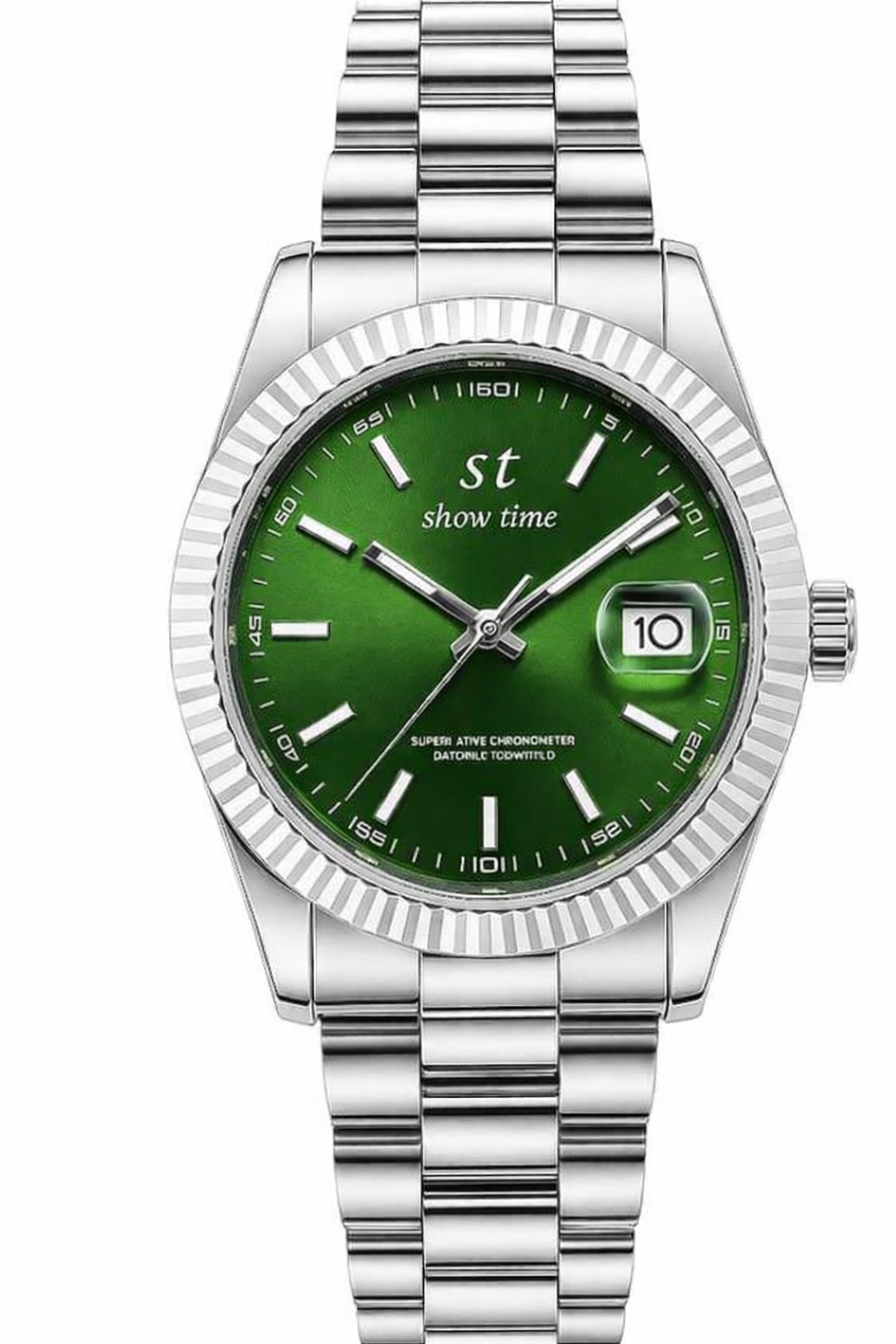 GÜMÜŞ-YEŞİL PASLANMAZ ÇELİK ERKEK KOL SAATİ