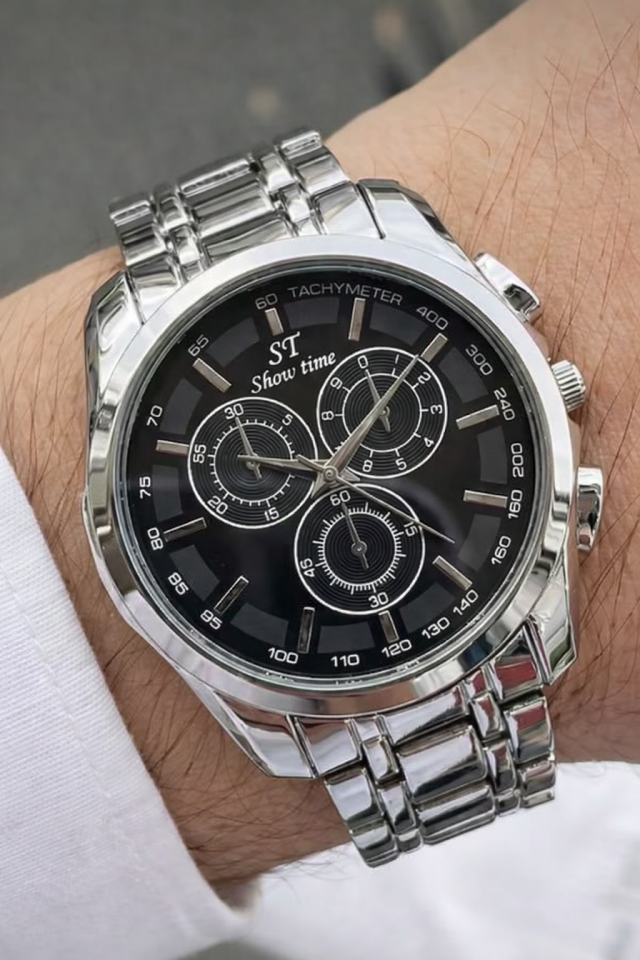 GÜMÜŞ PASLANMAZ ÇELİK ERKEK KOL SAATİ