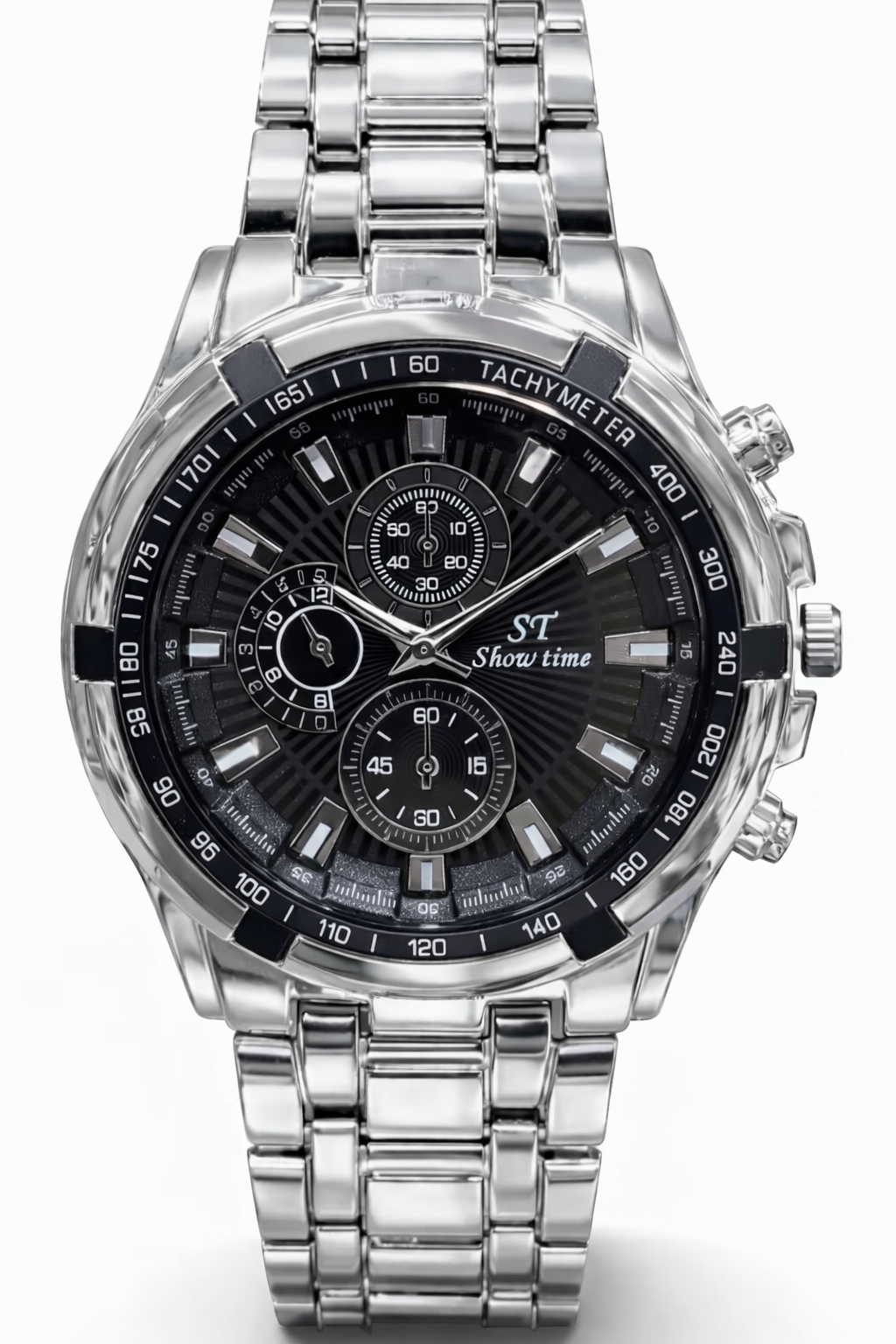 GÜMÜŞ-SİYAH PASLANMAZ ÇELİK ERKEK KOL SAATİ