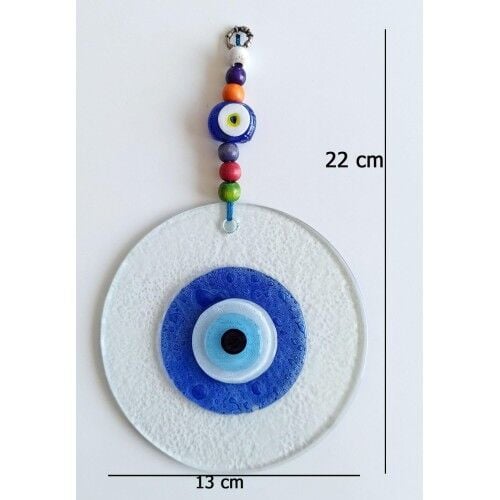 Mavi Nazar Boncuklu El Yapımı Şeffaf Cam Duvar Süsü