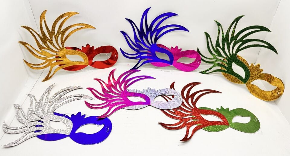 Rengarenk Kağıt Parti Balo Maskesi 6 Adet