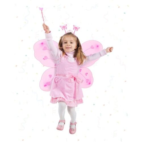 Pembe Kelebek Kız Seti – 50 cm Kelebek Kanadı, Taç ve Asa