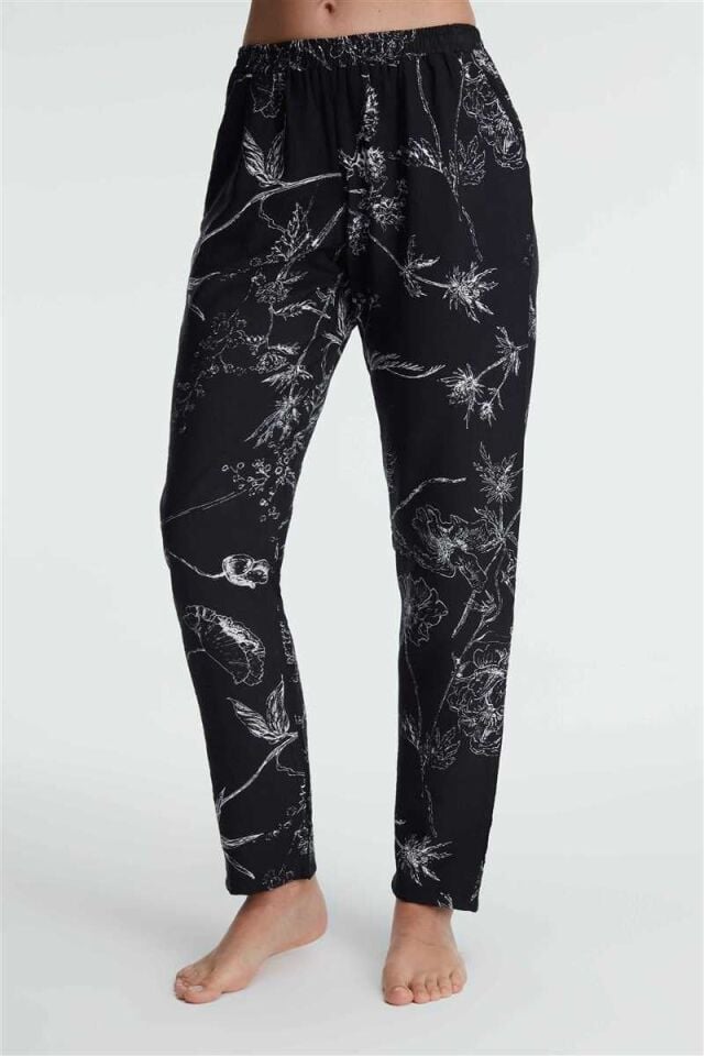 Anıl 9135 Günlük Ev Giyimi Kadın Viskon Çiçek Desenli Yazlık Örme Normal Bel Pijama Altı
