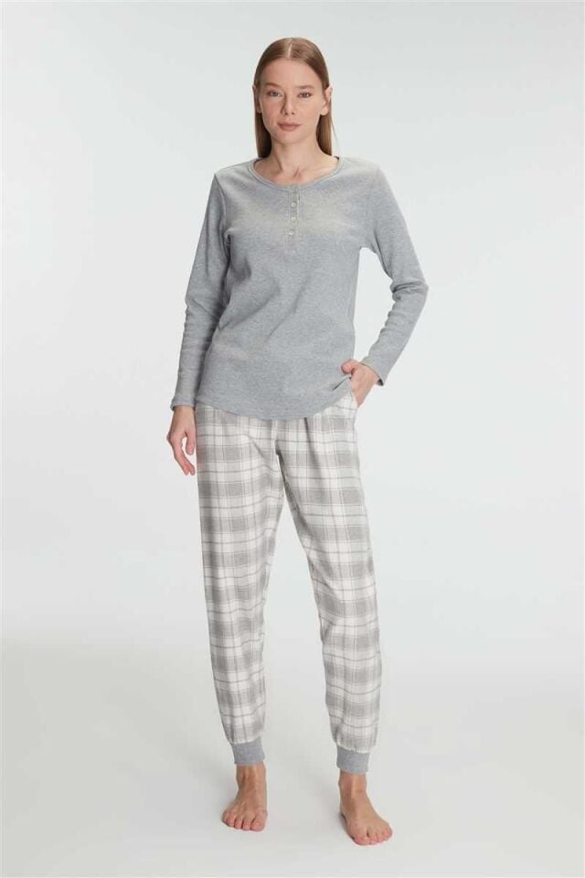 Anıl 11254 Kadın Pamuklu Uzun Kol Pijama Takımı