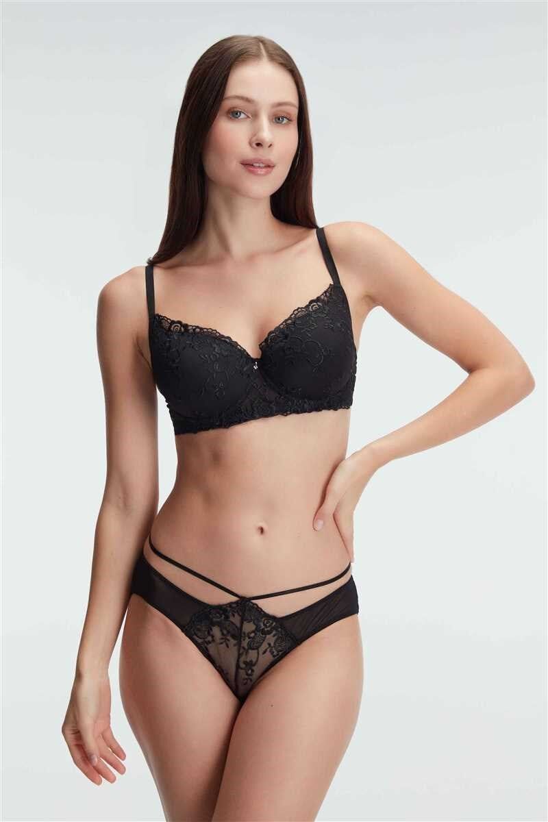Anıl 4837 Kadın Desteksiz Balenli Dantel Detaylı Sütyen Slip Takım