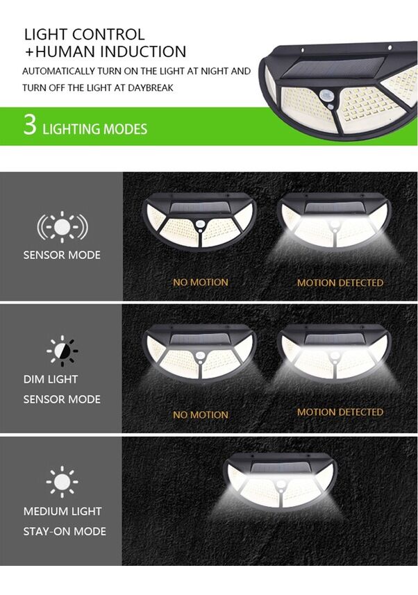 Fonksiyonel Sensörlü 102 Ledli Solar Bahçe Lambası