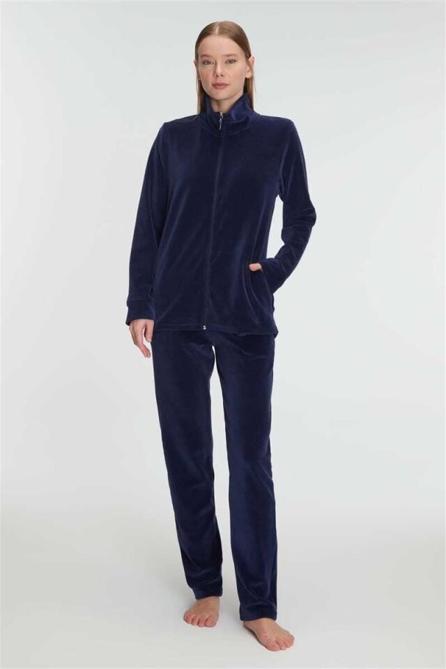 Anıl Kadın Pamuklu Fermuarlı Kadife Dokulu Sweatshirt ve Pantolon Pijama Takımı 11336