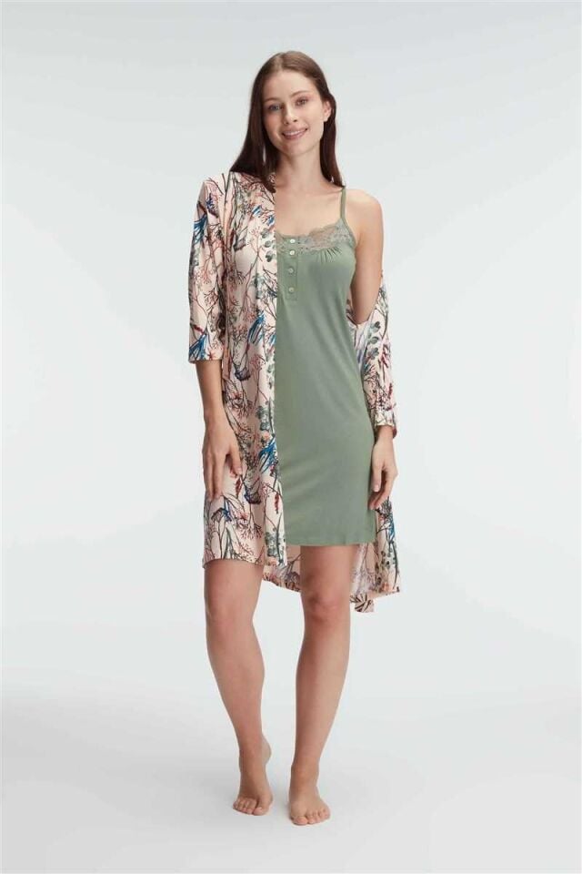 Anıl 5811 İp Askılı Oyuk U Yaka Kadın Viskon Çiçek Desenli Yazlık Örme Mini Kısa Gecelik Sabahlık