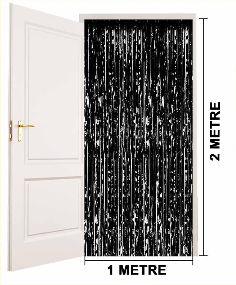 Ekstra Metalize Parlak Saçaklı Arka Fon Perde Siyah