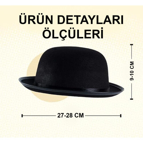 Charlie Chaplin Stil Yetişkin Şapkası – Siyah Melon Parti Şapkası