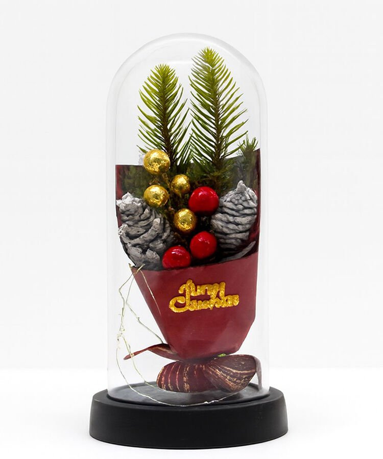 Yılbaşı Temalı Işıklı Dekoratif Cam Fanus - Model 3