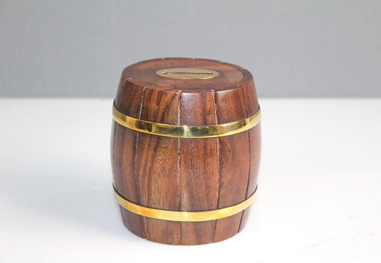 Pirinç Detaylı Fıçı Kumbara Model 1