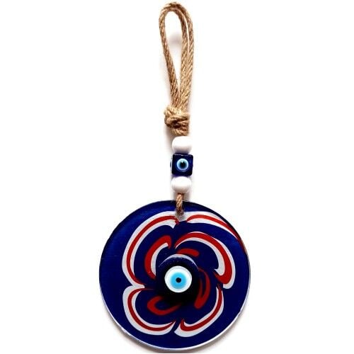 Nazar Boncuklu Lacivert Şeker Modelli Cam Duvar Süsü