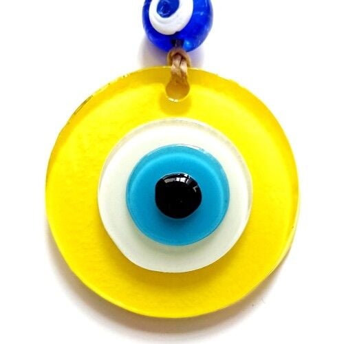 Nazar Boncuklu Sarı Renk Mini Duvar Süsü Dekoratif Hediyelik Cam Eşya