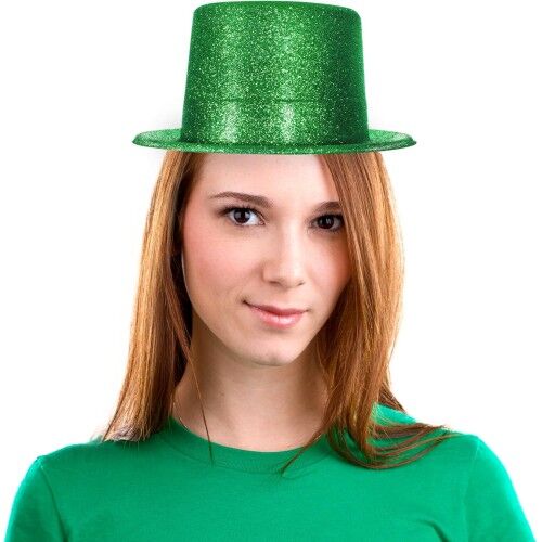 Yeşil Renk Parıltılı Simli Fötr Silindir Parti Şapkası