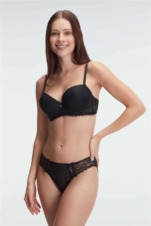 Anıl 4838 Destekli Dolgulu Balenli Kaplı Dantel Detaylı Sütyen Slip İç Çamaşırı Takım