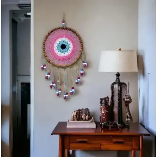 Örgülü Duvar Süsü Pembe Boncuklu Duvar Dekoru