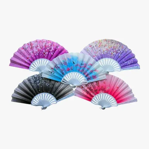 Plastik Kumaş Yelpaze 12 Adet Karışık Renk