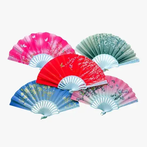 Plastik Kumaş Yelpaze 12 Adet Karışık Renk