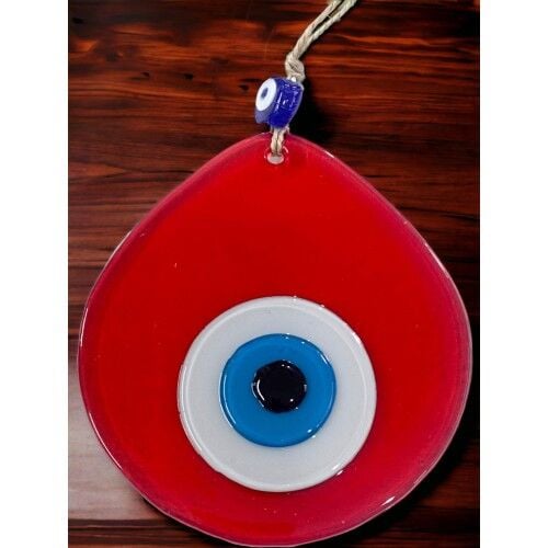 Orta Boy Şeffaf Kırmızı Damla Desen Nazar Boncuklu Duvar Dekoru