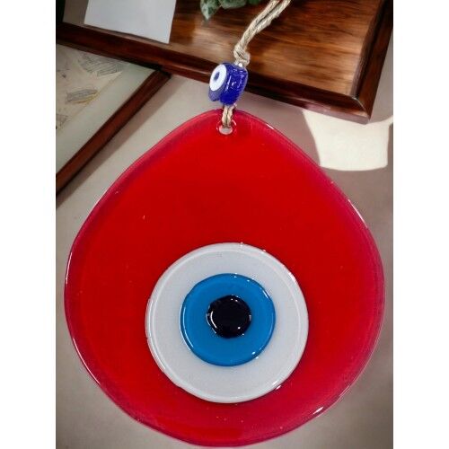 Orta Boy Şeffaf Kırmızı Damla Desen Nazar Boncuklu Duvar Dekoru