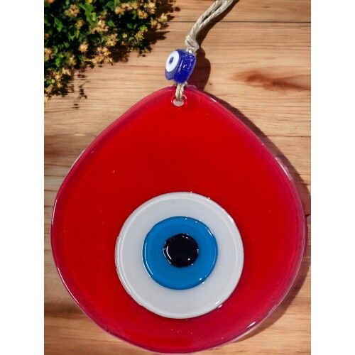 Orta Boy Şeffaf Kırmızı Damla Desen Nazar Boncuklu Duvar Dekoru