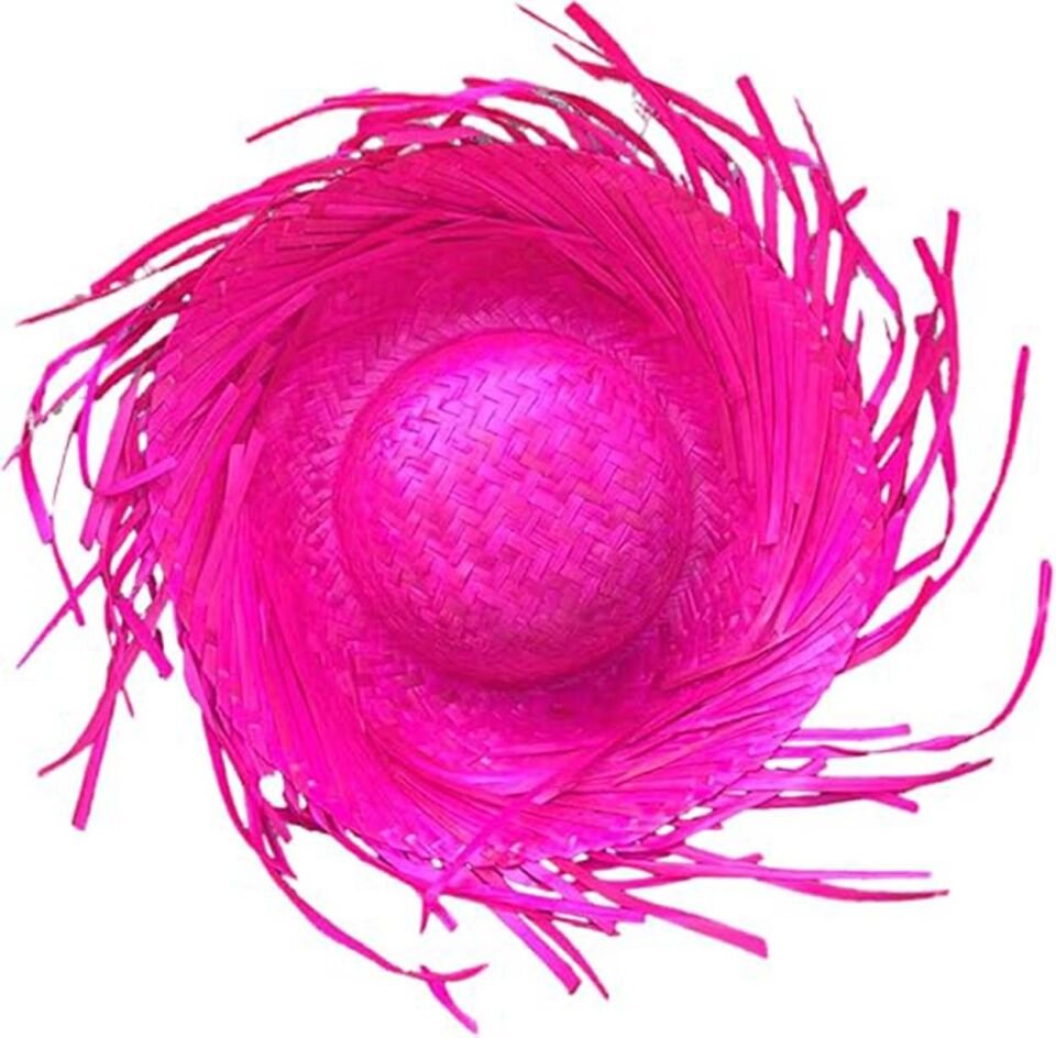 Tropikal Parti Fuşya Hasır Hawaii Şapkası