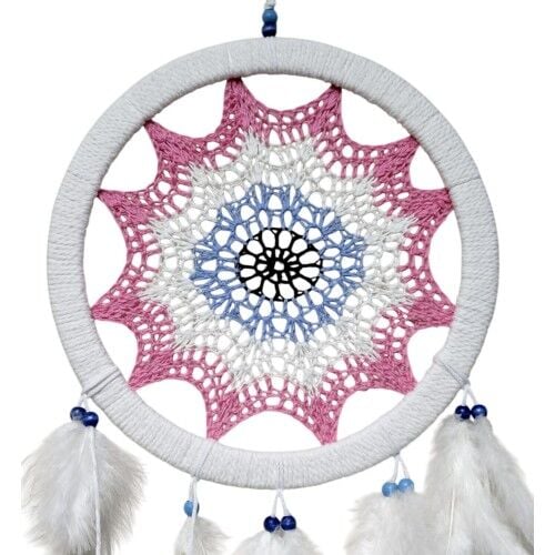 Pembe Nazar Motifli Kuş Tüylü Duvar Süsü