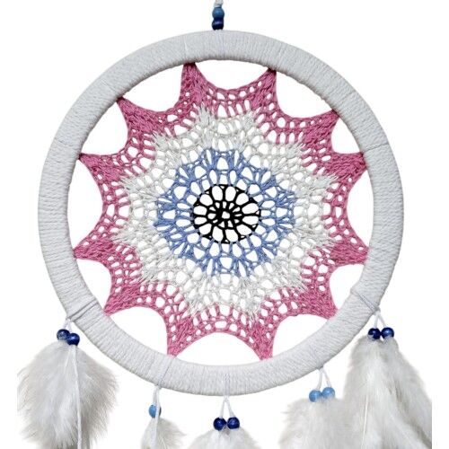 Pembe Nazar Motifli Kuş Tüylü Duvar Süsü