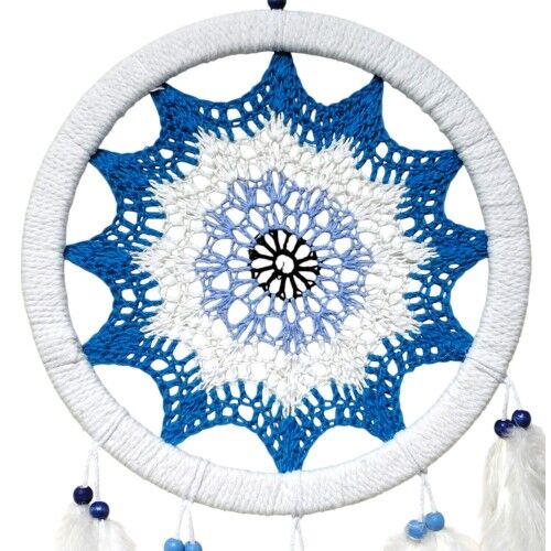 Petrol Mavisi Nazar Motifli Kuş Tüylü Duvar Süsü