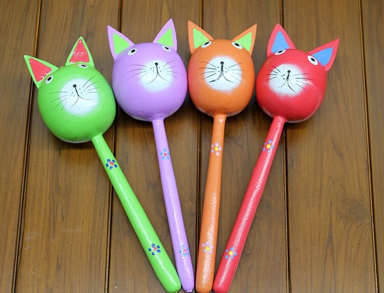 Ahşap Kedi Marakas Tekli