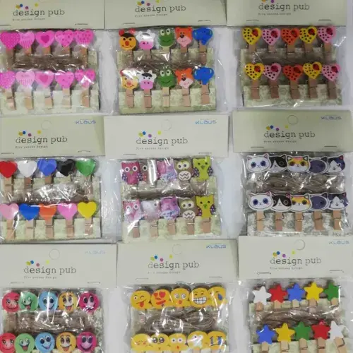 Şekilli Renkli Ahşap Mandal Seti (10'lu Paket)