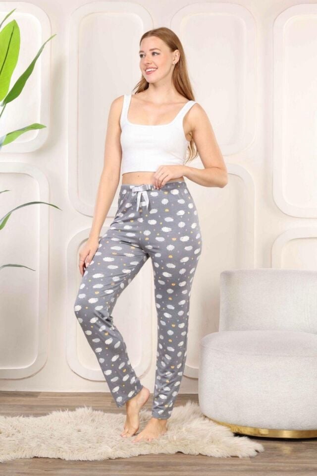 Beli Fiyonklu Rahat Kesim Pamuklu Tek Alt Pijama KADIN BYATİ002