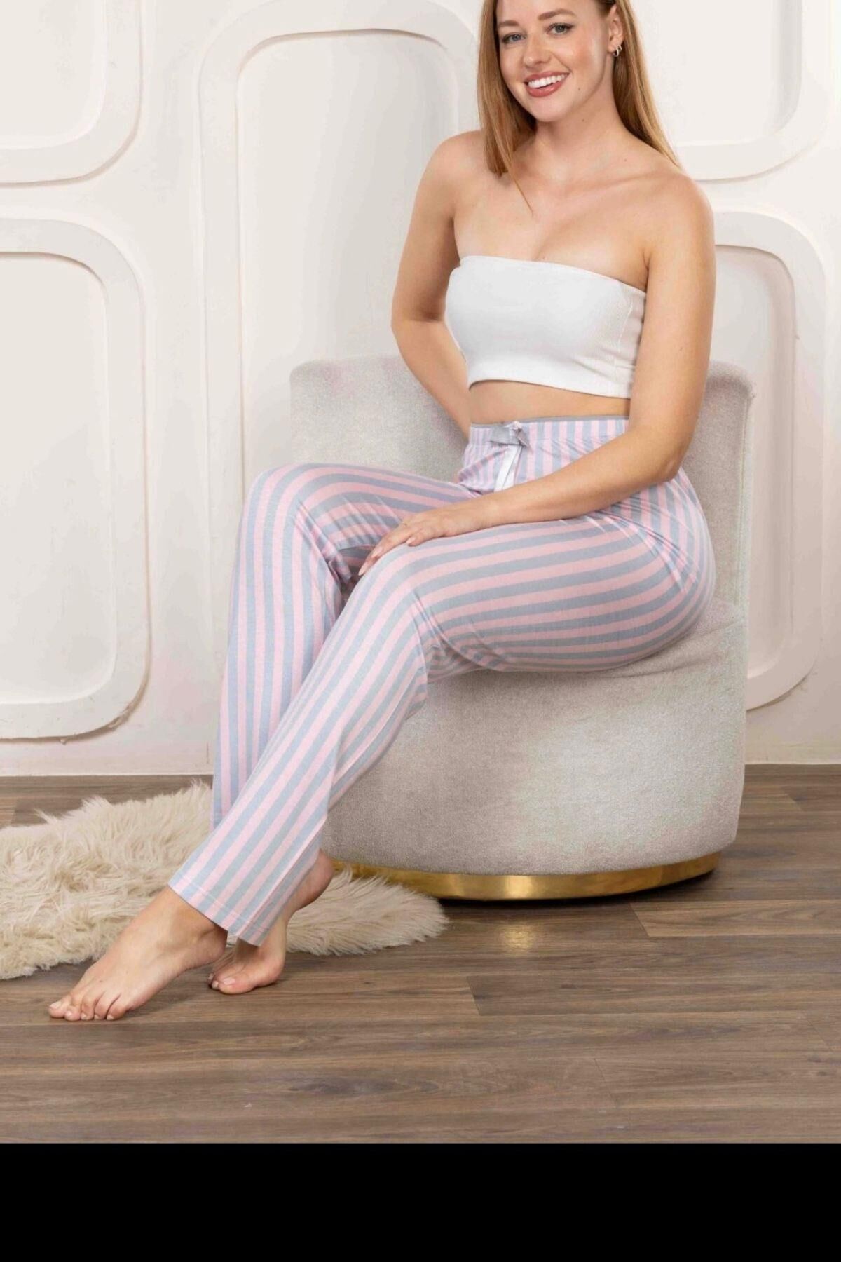 Beli Fiyonklu Rahat Kesim Pamuklu Tek Alt Pijama KADIN BYATİ005