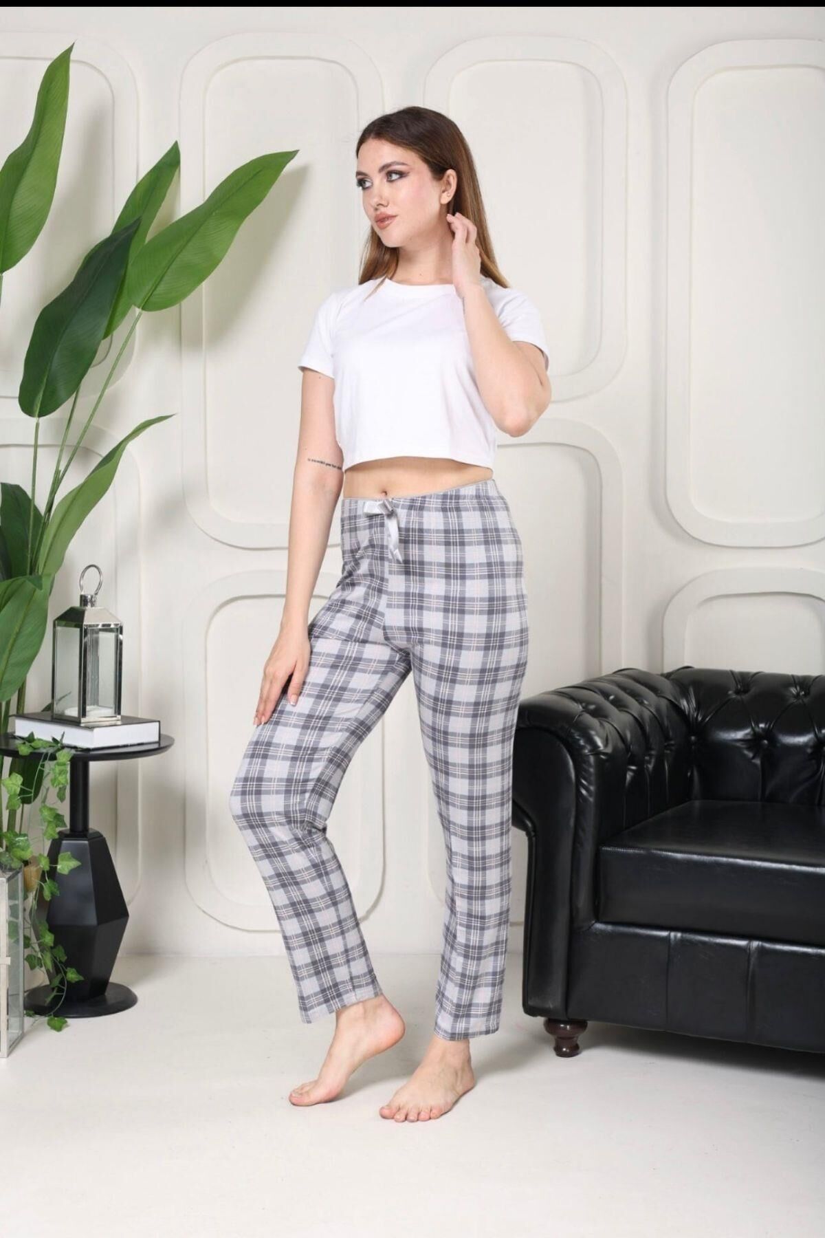 Beli Fiyonklu Rahat Kesim Pamuklu Tek Alt Pijama KADIN BYATİ009