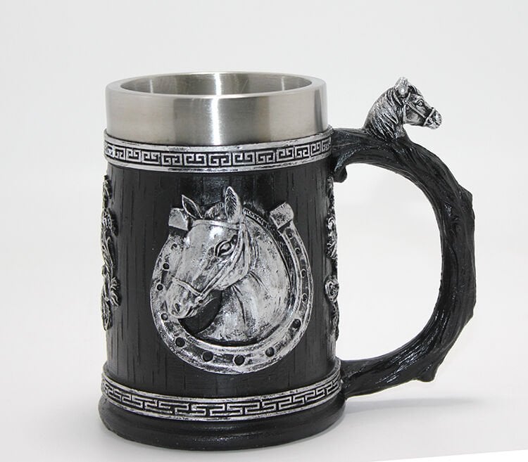 3D Kabartmalı At Büstü Paslanmaz Çelik Kupa Bardak