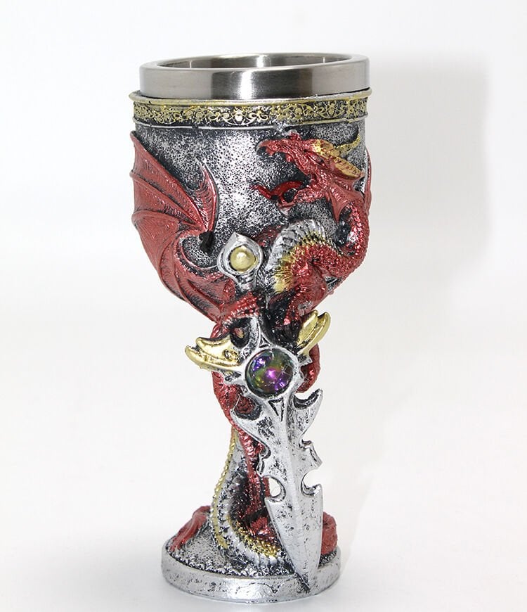 Ejderha Ve Kılıç Temalı 3D Kabartmalı Çelik Kadeh Bardak