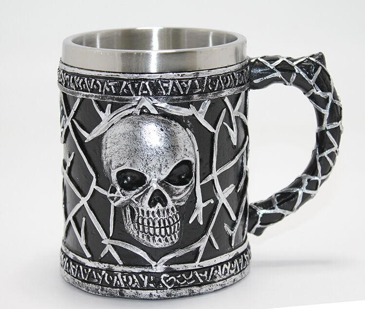 Gotik Kurukafa 3D Kabartmalı Paslanmaz Çelik Kupa Bardak