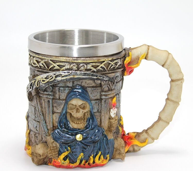 Grim Reaper Azrail Kabartmalı 3D Tasarım Çelik Kupa Bardak