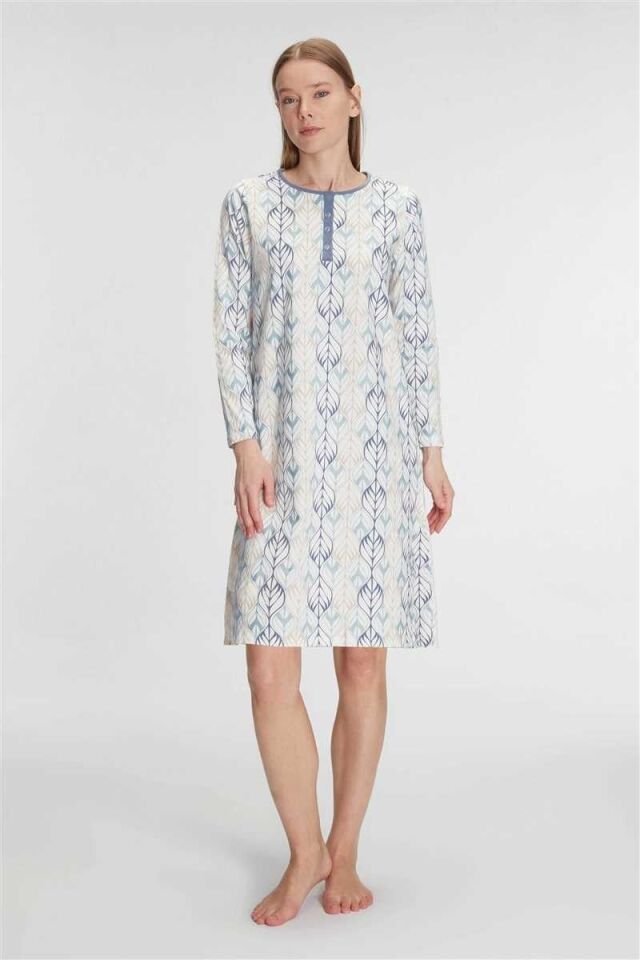 Anıl 11261 Kadın Pamuklu Uzun Kollu Gecelik
