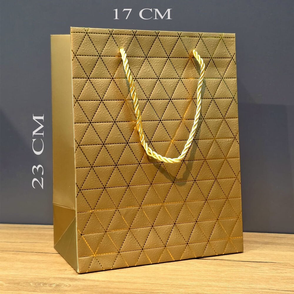 Gold Geometrik Desenli Orta Boy Karton Hediye Çantası