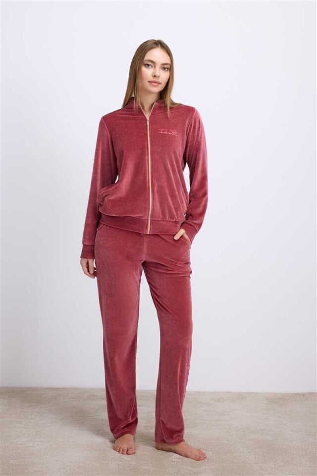Anıl Kadın Kadife Dokulu Fermuarlı Uzun Kollu Sweatshirt ve Pantolon Takım (11560)