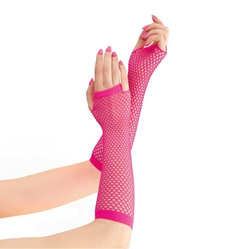 80’ler 90’lar Retro Neon Fuşya Şeker Pembesi File Parmaksız Eldiven 26 cm