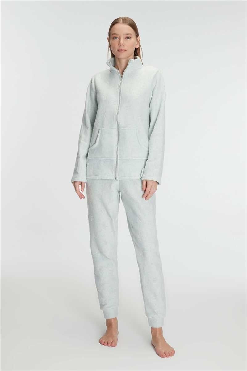 Anıl Kadın Polar Fermuarlı Sweatshirt ve Pantolon Takımı, Yumuşacık, Kışlık Pijama Takımı 11329