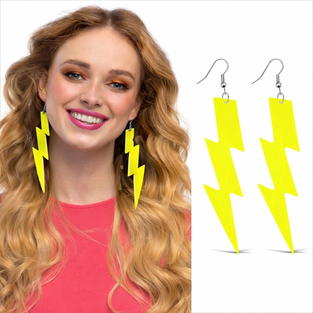 Retro Neon Sarı Şimşek Küpe