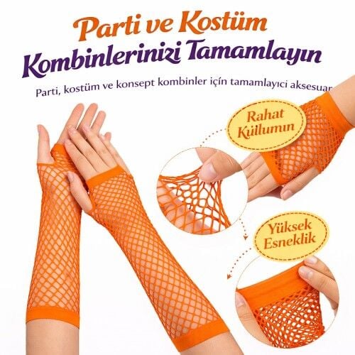 80’ler 90’lar Retro Turuncu File Parmaksız Eldiven 26 cm